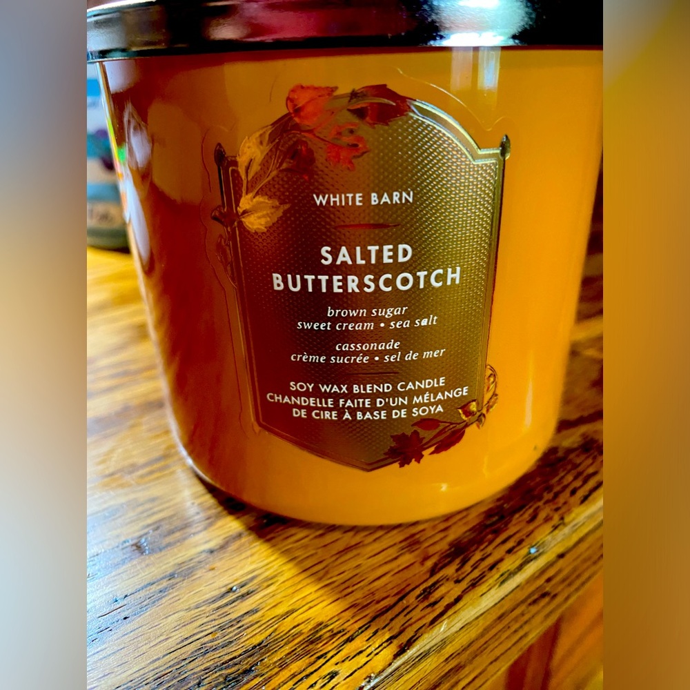 Salted Butterscotch White Barn candle. Brown sugar sweet cream sea salt .